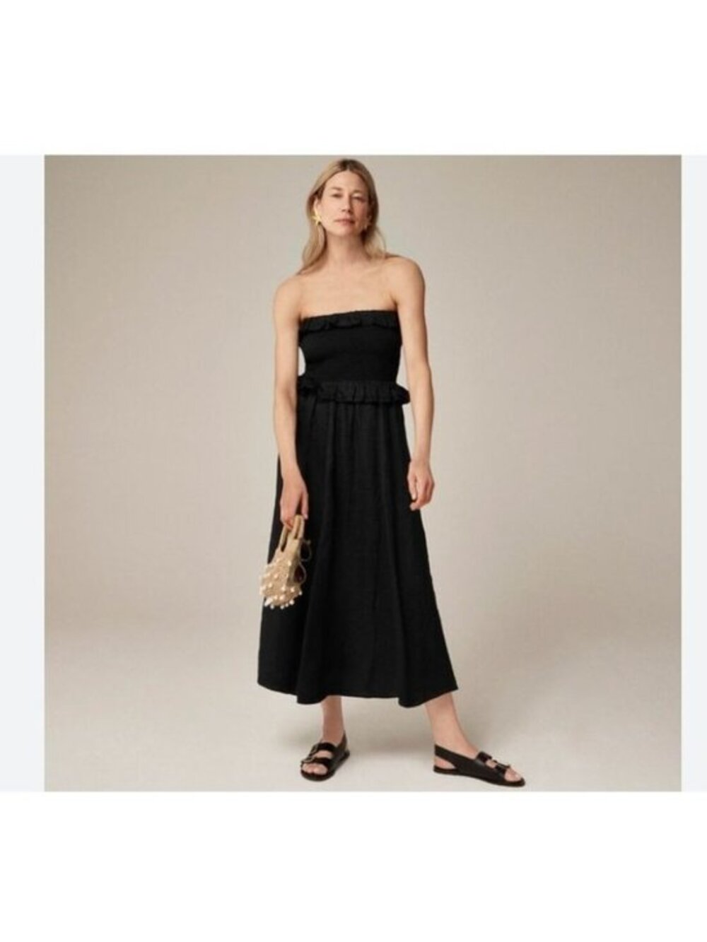 J.Crew Ravenna Cottagecore Midi Dress in Ramie Black Size Medium